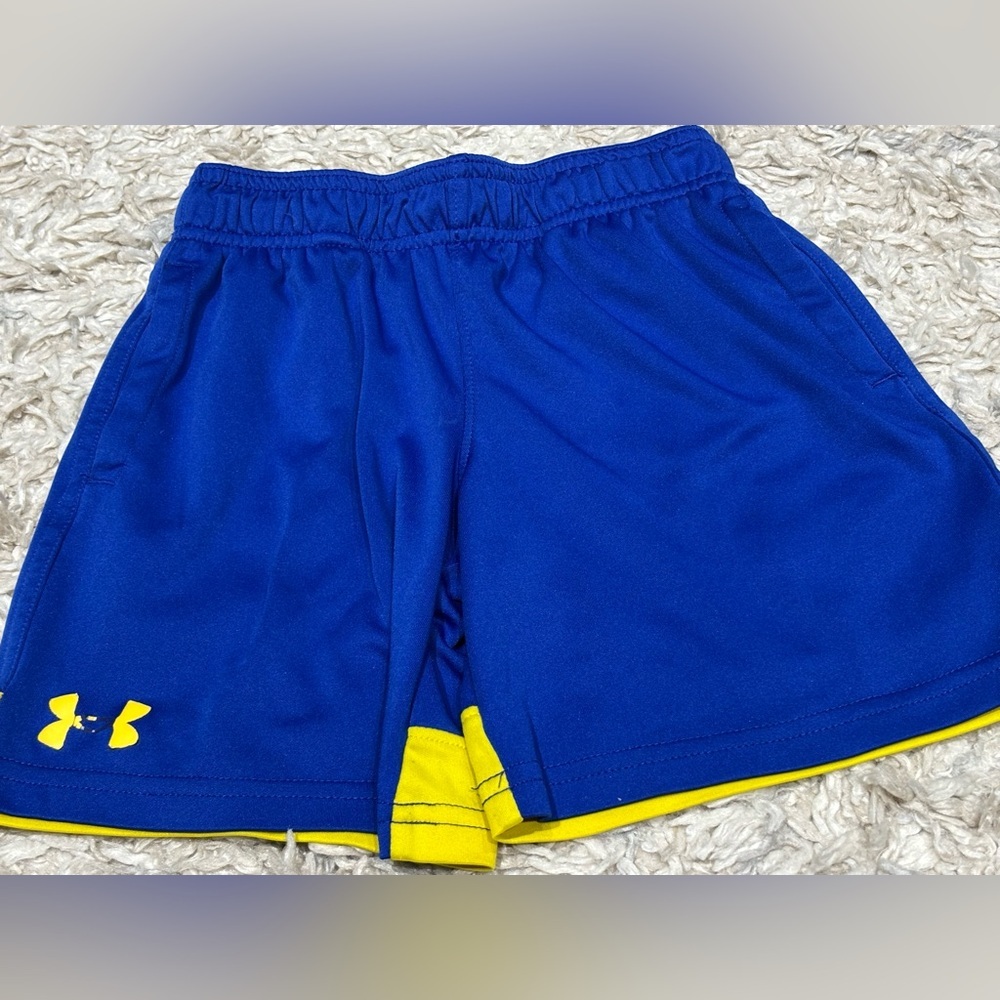 Under Armour Boys Sz 5 Blue Shorts Yellow Trim Steph Curry